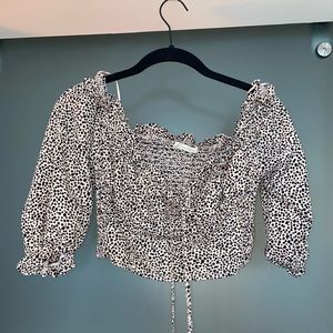 Cheetah Off the Shoulder Blouse with Ties - S